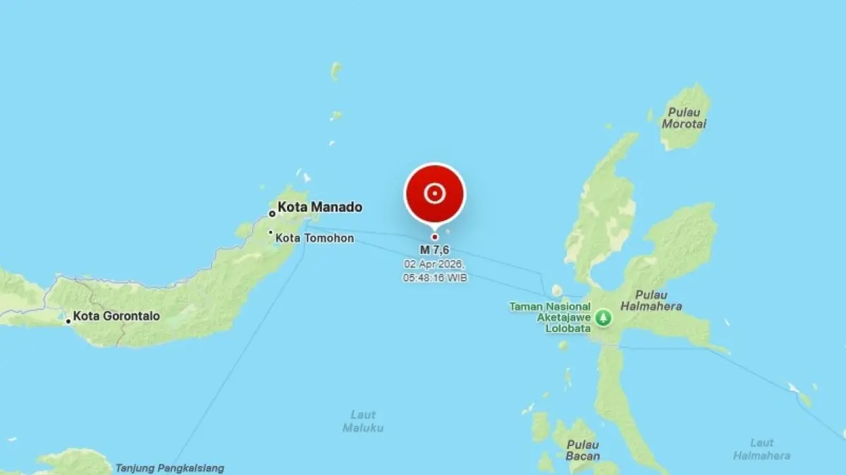 Gempa magnitudo 7,6 mengguncang 129 km tenggara Bitung, Sulawesi Utara. (Tangkapan Layar)