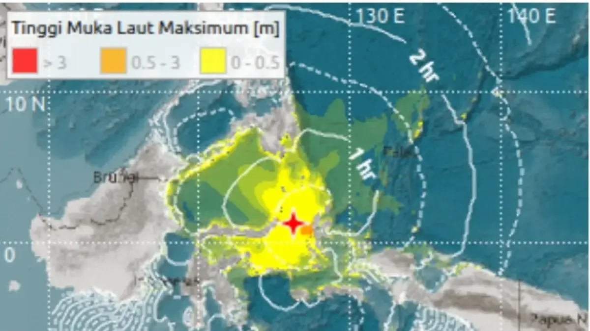 Hasil pemantauan menunjukkan adanya gelombang tsunami di sejumlah wilayah pesisir.(WRS-BMKG)