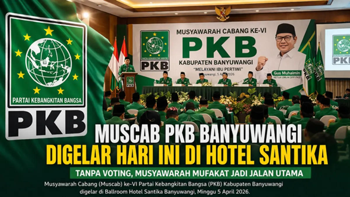 Muscab PKB Banyuwangi digelar di Hotel Santika, Minggu 5 April 2026. (Ilustrasi ChatGPT Image)