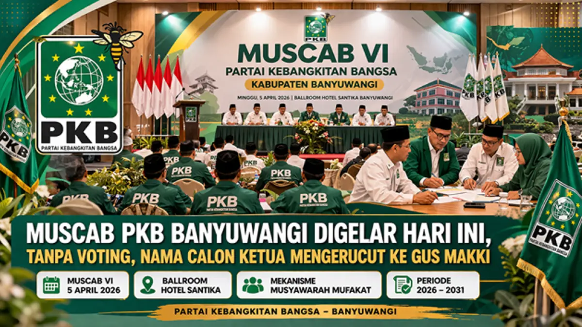 Muscab PKB Banyuwangi digelar di Hotel Santika, Minggu 5 April 2026. (Ilustrasi ChatGPT Image)