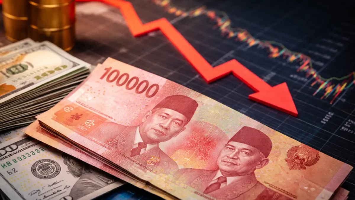 Ilustrasi rupiah melemah terhadap dolar AS. (ChatGPT Image)