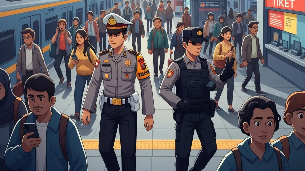 Ilustrasi Polsek Jatinegara meningkatkan patroli dan pengamanan tertutup di JPO Stasiun Jatinegara. (Gemini AI)