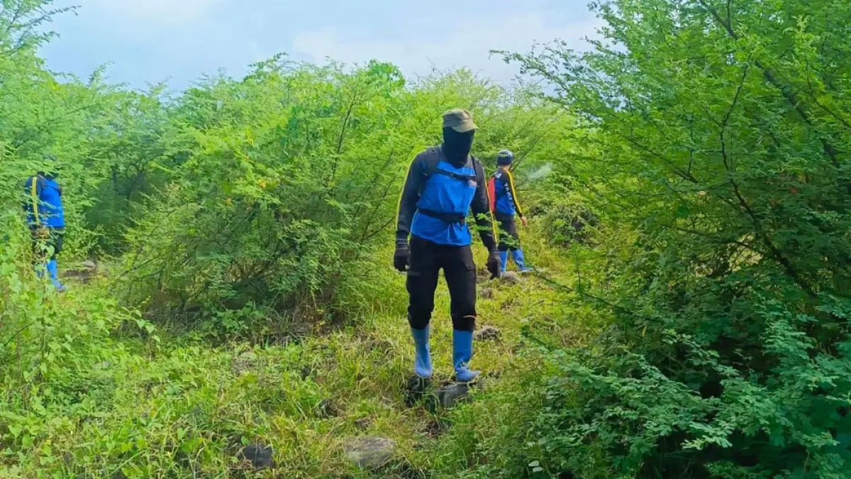 MEDAN BERAT: Anggota BPBD Situbondo mencari keberadaan Suwardi, warga Desa Sumberwaru, yang hilang di kawasan hutan Baluran, Sabtu (9/4). (Humaidi/Radar Situbondo)