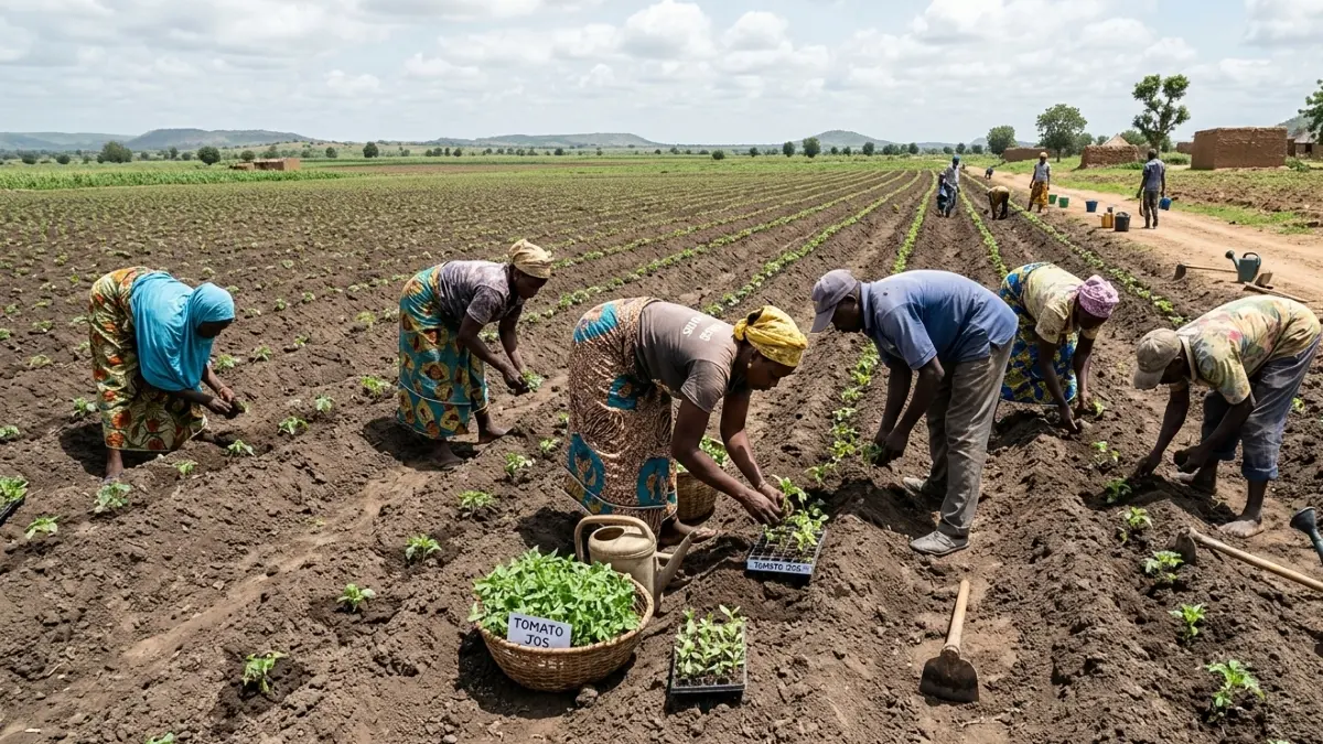 Petani menanam Tomato Jos di Nigeria. (Gemini AI)