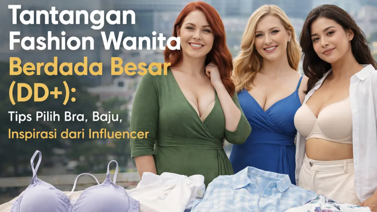 Wanita berdada besar hadapi tantangan fashion. Simak tips pilih bra, outfit, dan inspirasi influencer untuk tampil percaya diri. (Ilustrasi ChatGPT Image)