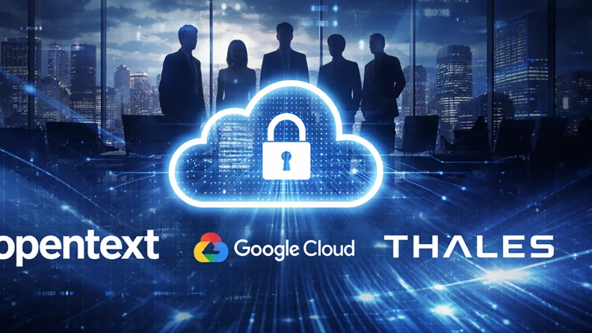 Saham OpenText naik tajam usai aliansi Sovereign Cloud Eropa. (Ilustrasi ChatGPT Image)