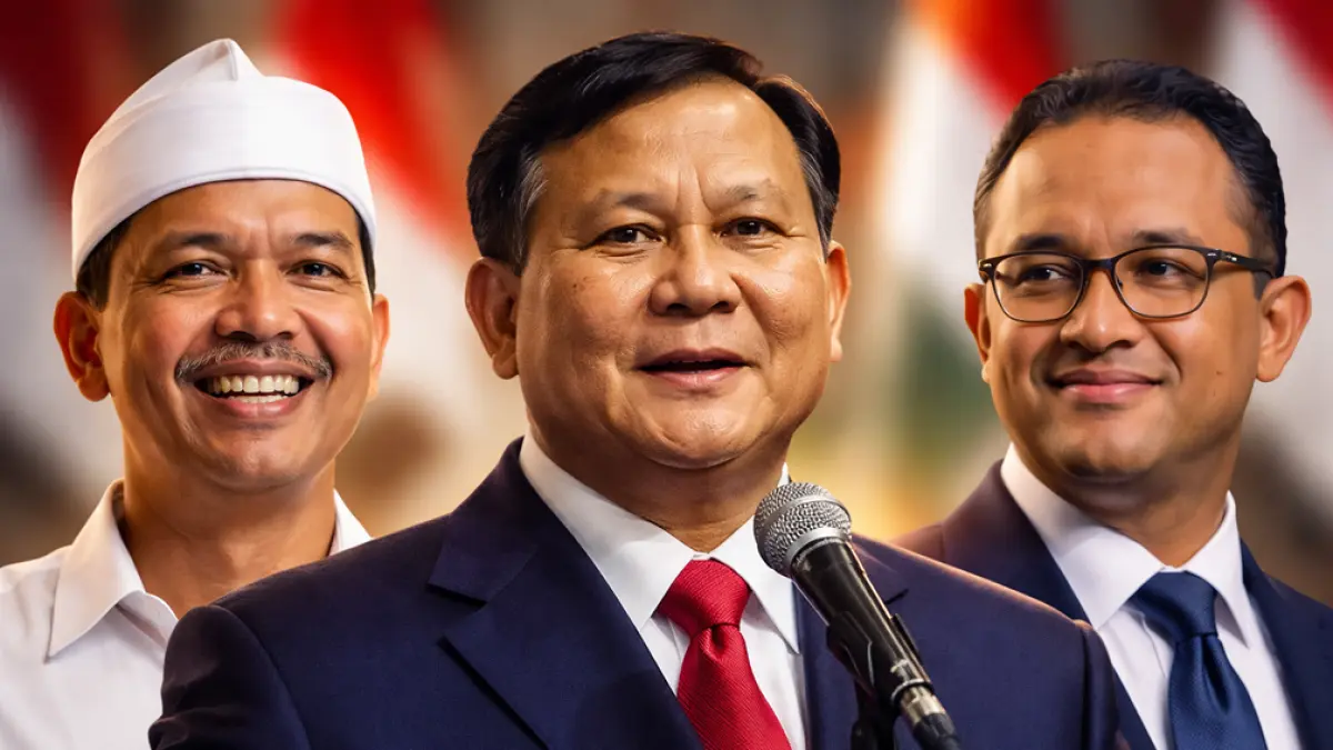 Survei Poltracking 2026 menempatkan Prabowo Subianto teratas elektabilitas capres, Gerindra ungguli PDIP dalam dukungan partai. (Ilustrasi ChatGPT Image)
