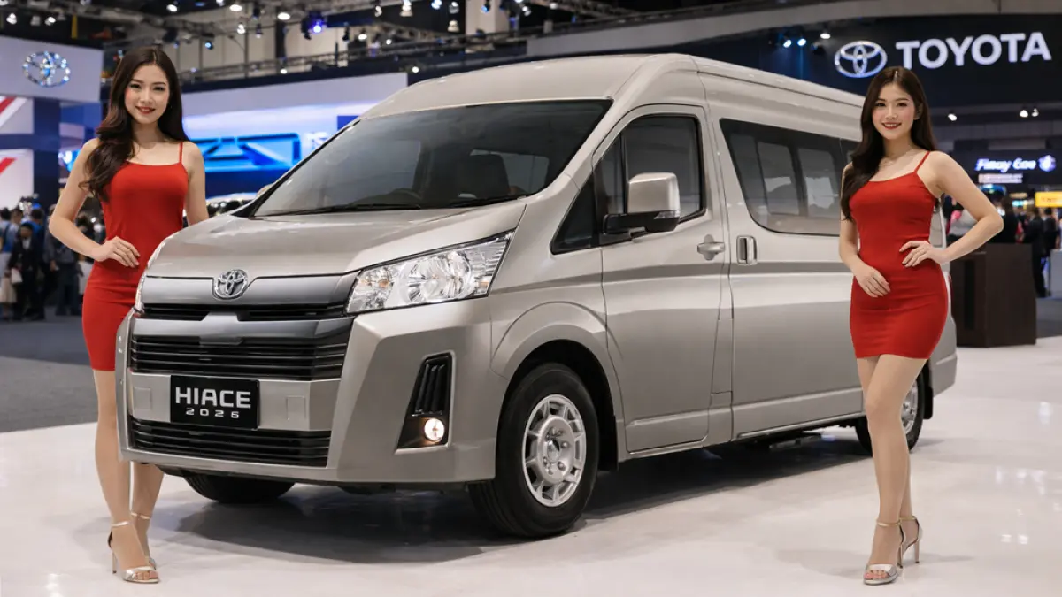 Toyota Hiace 2026 hadir dengan kapasitas 16 penumpang, mesin tangguh, dan kabin nyaman. Cocok untuk bisnis transportasi dan pariwisata modern. (Ilustrasi ChatGPT Image)