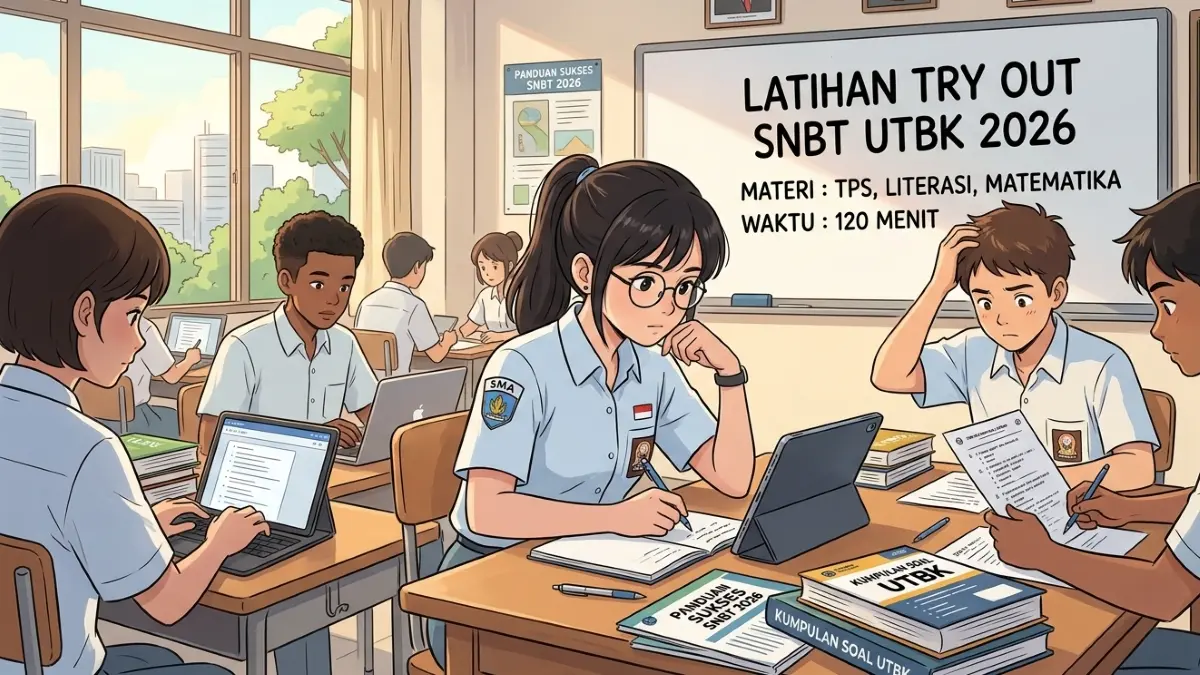 Ilustrasi pelajar mengikuti try out UTBK SNBT 2026. (Gemini AI)