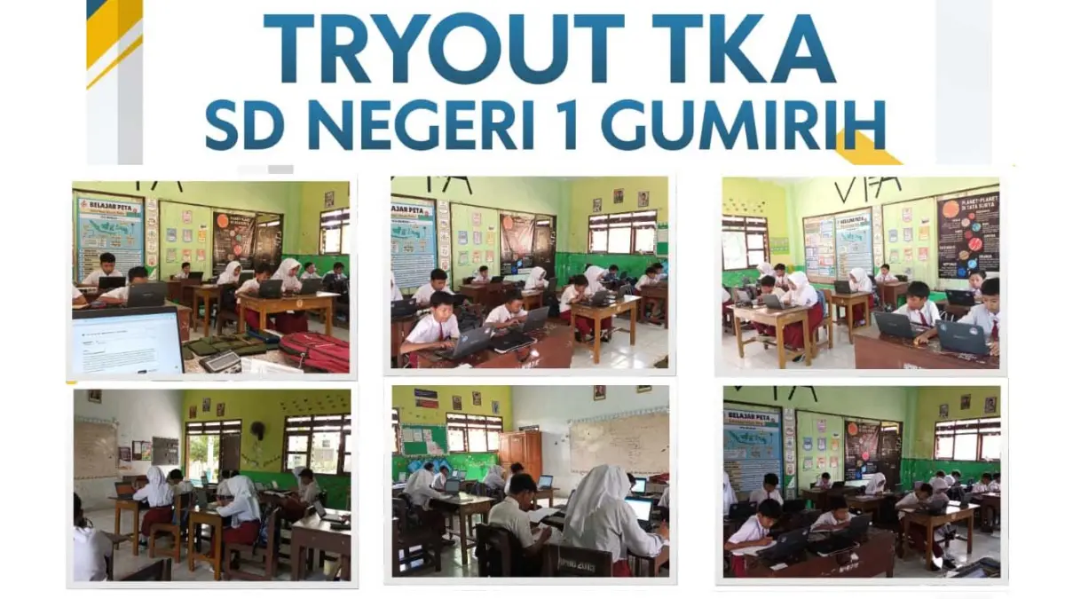 Suasana pelaksanaan tryout TKA di SDN 1 Gumirih, Singojuruh, Banyuwangi. Salah satu siswanya, Nivida Anisya Ningrum, jadi peraih nilai tertinggi Try Out TKA Banyuwangi. 