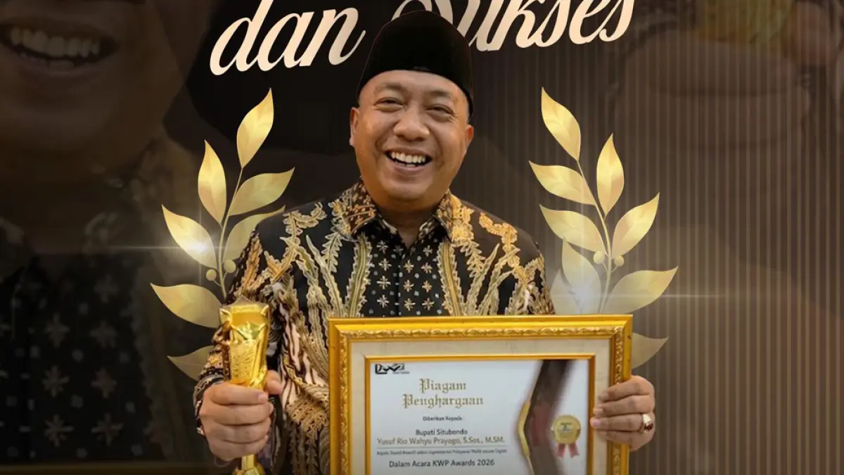 Bupati Situbondo Mas Rio raih KWP Award 2026 sebagai kepala daerah inovatif. Transformasi digital dorong layanan publik lebih cepat dan transparan. (situbondokab.go.id)