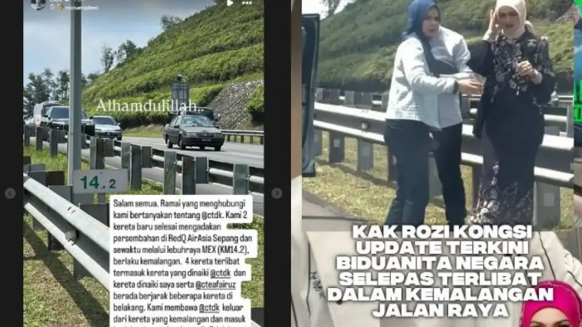 Mobil yang ditumpangi Siti Nurhaliza mengalami kerusakan parah usai kecelakaan di Tol MEX, Kuala Lumpur. (Instagram @ctdk)