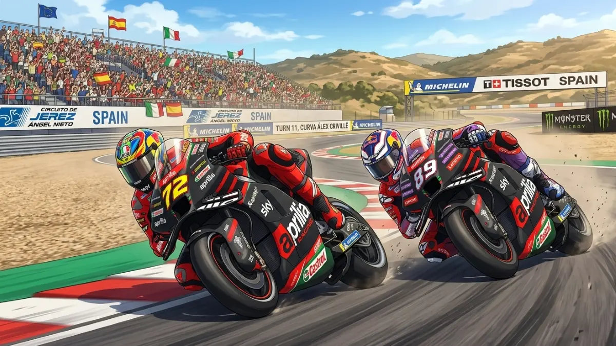 Ilustrasi Aprilia tampil dominan di awal musim MotoGP 2026. (Gemini AI)