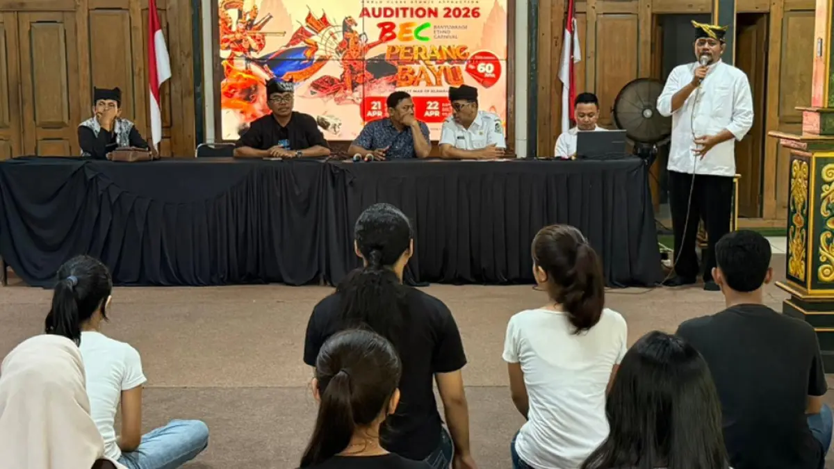 Audisi BEC 2026 di Banyuwangi dipadati peserta baru. Tema Perang Bayu jadi magnet, seleksi berakhir dan peserta masuk tahap workshop intensif. (banyuwangitourism.com)