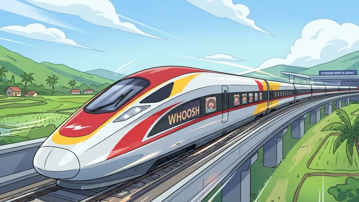 Ilustrasi kereta cepat Whoosh. (Gemini AI)