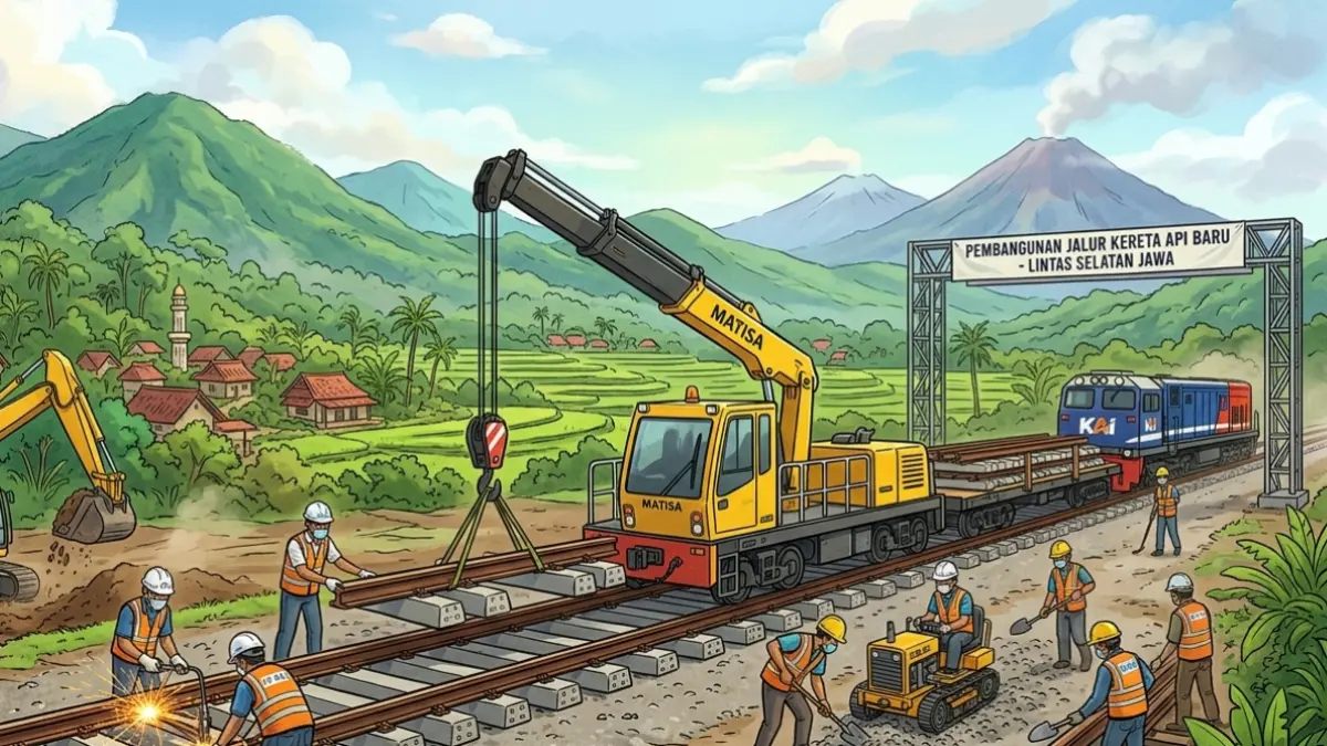 Ilustrasi pembangunan jalur kereta api. (Gemini AI)