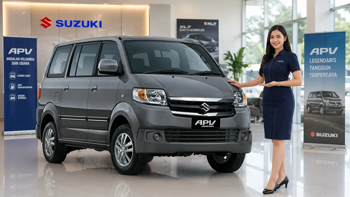 Suzuki APV 2026 tetap eksis di era mobil listrik. Andalkan kabin luas, mesin tangguh, dan biaya murah, jadi pilihan rasional UMKM dan keluarga. (Ilustrasi ChatGPT Image)