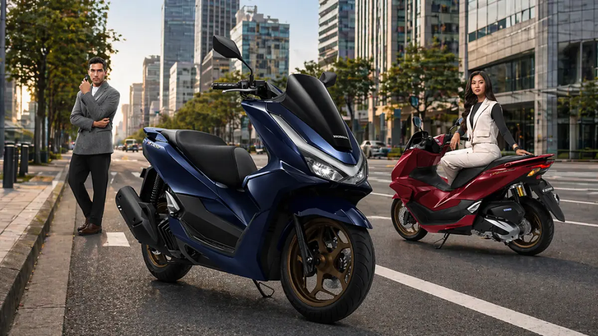 Honda PCX 160 2026 hadir dengan 5 pembaruan besar: desain agresif, layar TFT, RoadSync, suspensi sub-tank, dan mesin lebih halus. (Ilustrasi ChatGPT Image)