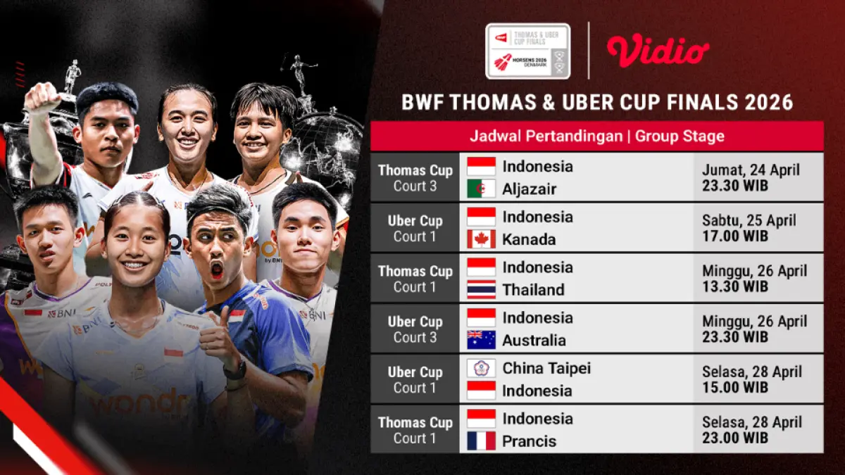 Breaking news! Jadwal Piala Thomas & Uber 2026 resmi dimulai, Indonesia hadapi laga berat fase grup, saksikan live streaming di Vidio. (dok. vidio.com)