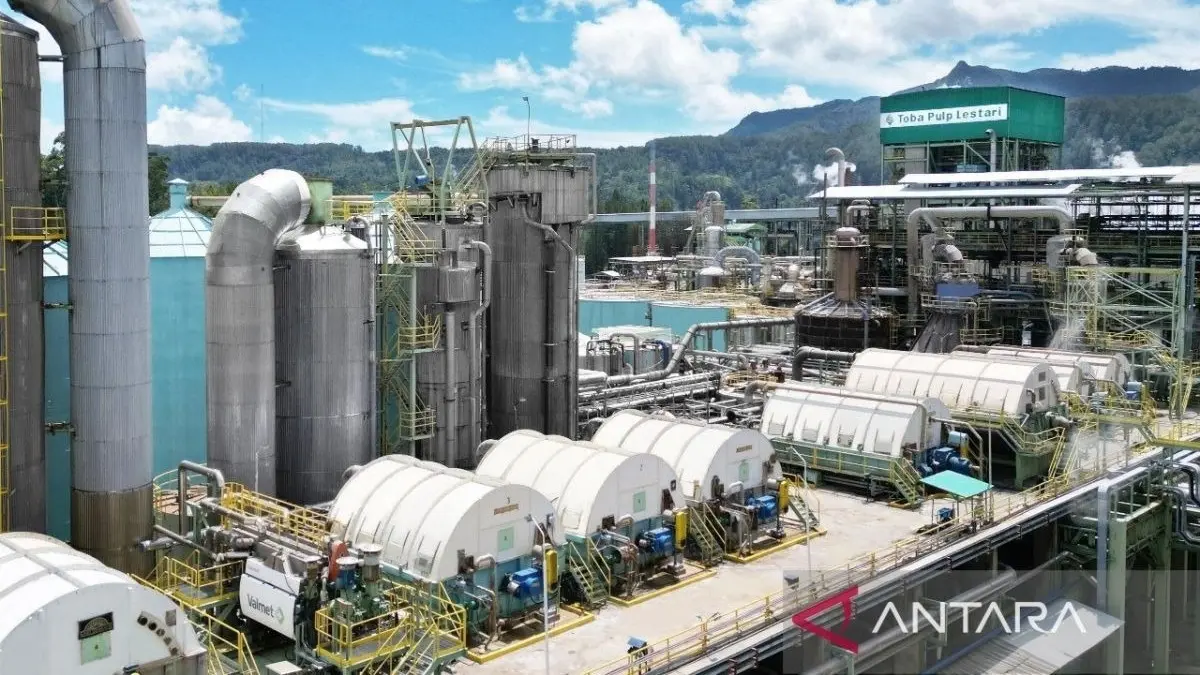 PT Toba Pulp Lestari Tbk (INRU) resmi menghentikan operasional dan melakukan PHK karyawan mulai 12 Mei 2026 usai pemerintah mencabut izin PBPH. (Antara)