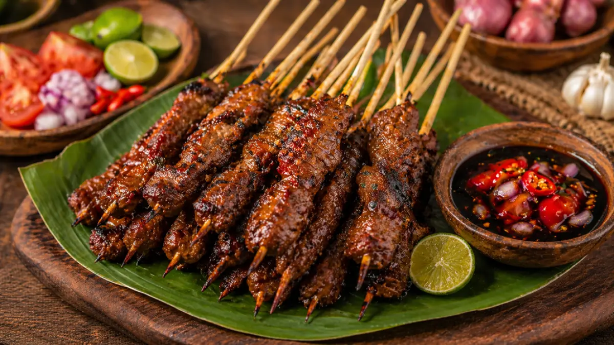 Resep sate kambing terasi dengan aroma khas dan daging empuk. Simak bahan, cara membuat, dan tips agar tidak bau prengus. (ChatGPT Image)