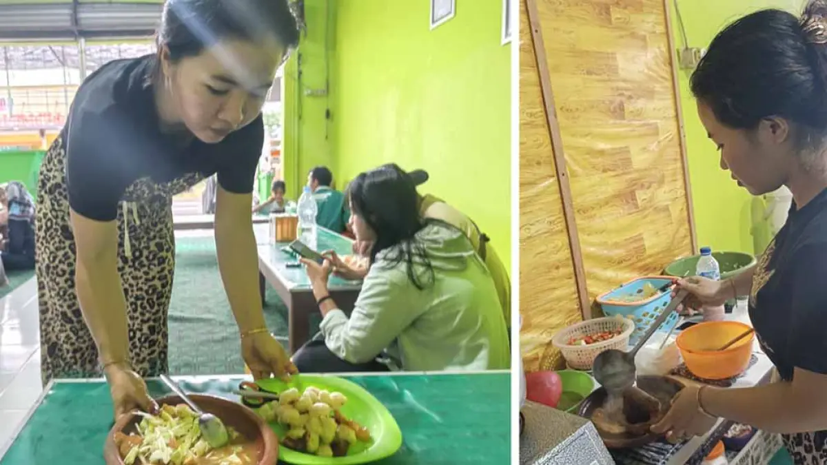 SIAP SANTAP: Hidangan rujak kelang lengkap dengan cireng dan cingur di meja makan warung rujak Kelang Bu Bibeh yang beralamat di Dusun Muncar Baru, Desa Tembokrejo, Kecamatan Muncar. (Zamrozi Wahyu/Radar Banyuwangi)