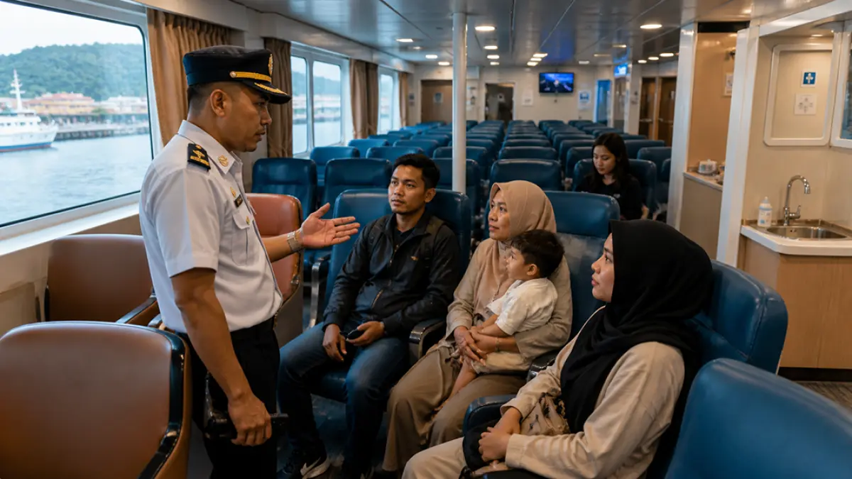 Gapasdap Lembar tindak tegas pungli di kapal. Fasilitas gratis, oknum diturunkan, pengawasan diperketat demi kenyamanan penumpang. (Ilustrasi foto ChatGPT Image)