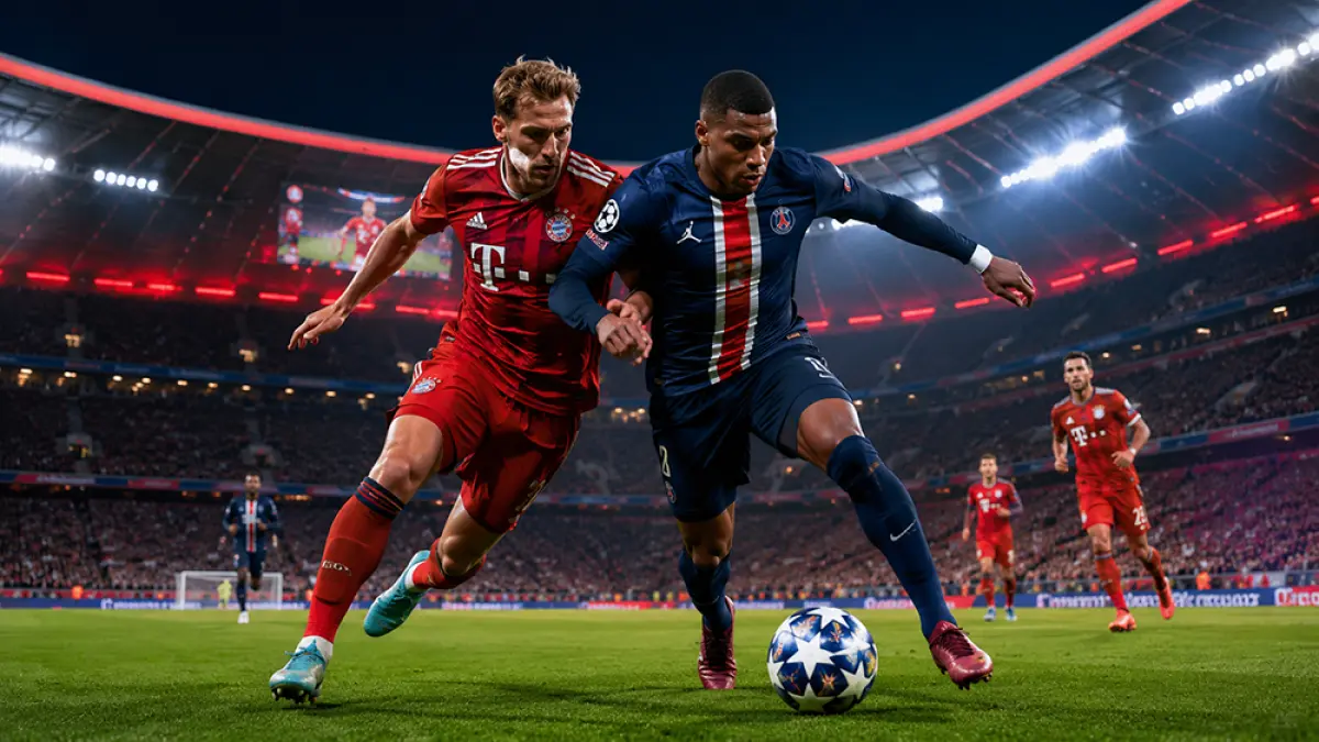 Prediksi Bayern vs PSG leg 2 semifinal Liga Champions, head to head, statistik, dan peluang comeback Bayern di Allianz Arena. (Ilustrasi ChatGPT Image)