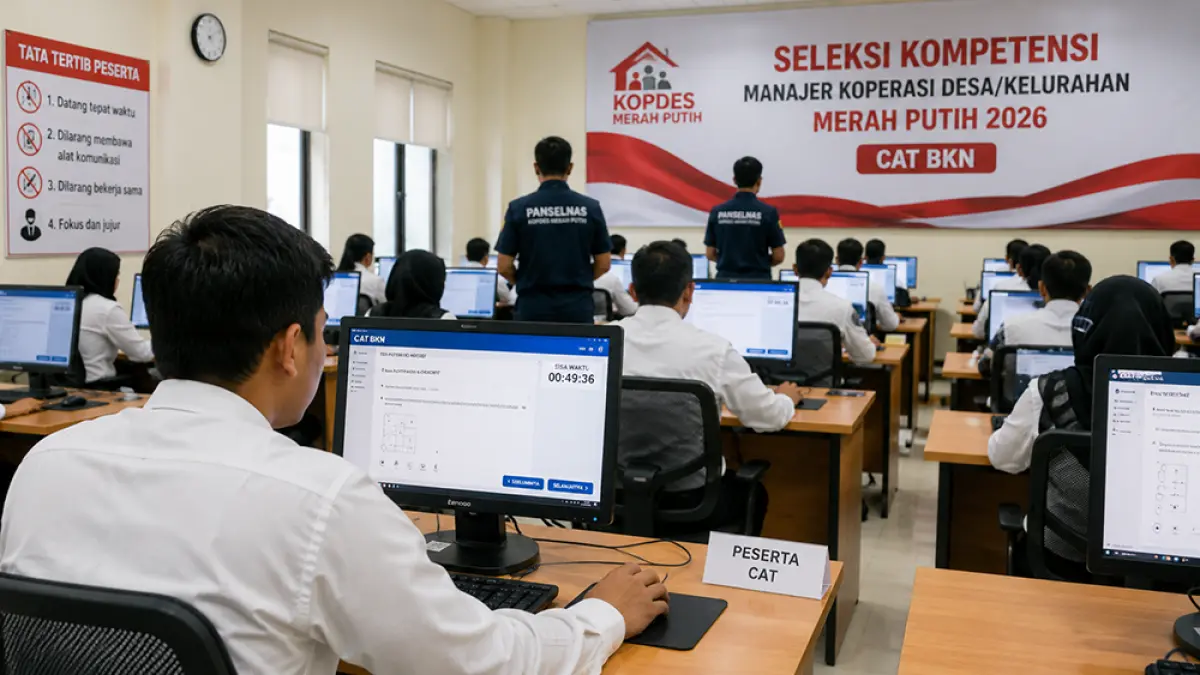 Passing grade Manajer Kopdes Merah Putih 2026 resmi ditetapkan. Simak syarat lolos CAT BKN, sistem ranking, dan jadwal hasil seleksi. (Ilustrasi ChatGPT Image)