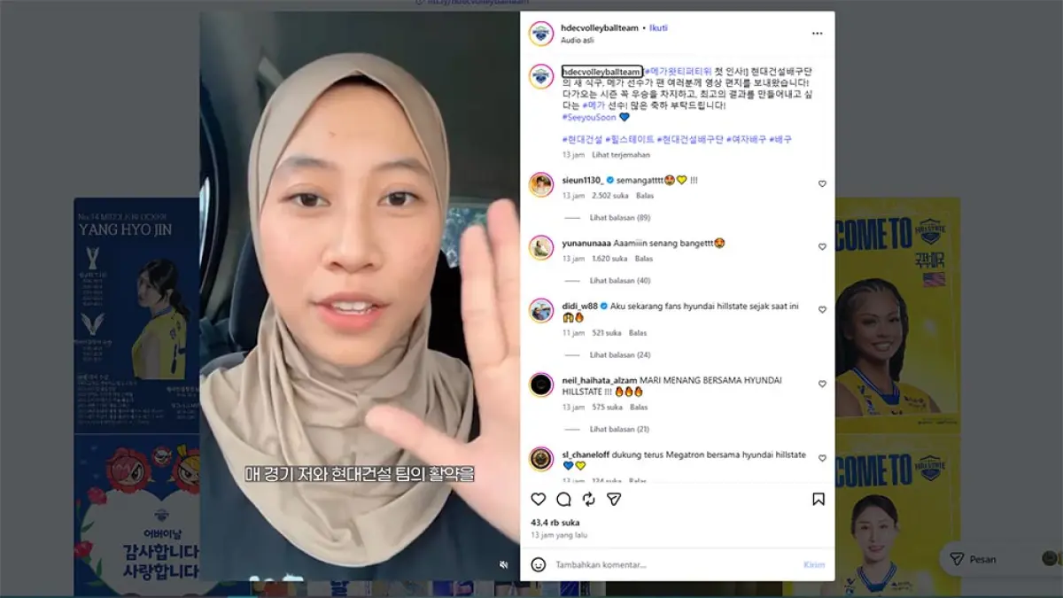 Megawati Hangestri resmi gabung Suwon Hyundai Hillstate, klub elite Liga Voli Korea dan rival kuat Red Sparks musim 2026/2027. (Instagram @hdecvolleyballteam)