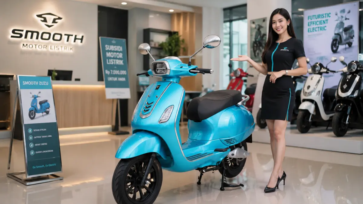 Subsidi motor listrik Rp7 juta bikin harga Smooth Tempur dan Zuzu turun jadi Rp11 jutaan. Pembelian mudah tanpa syarat rumit. (ChatGPT Image)