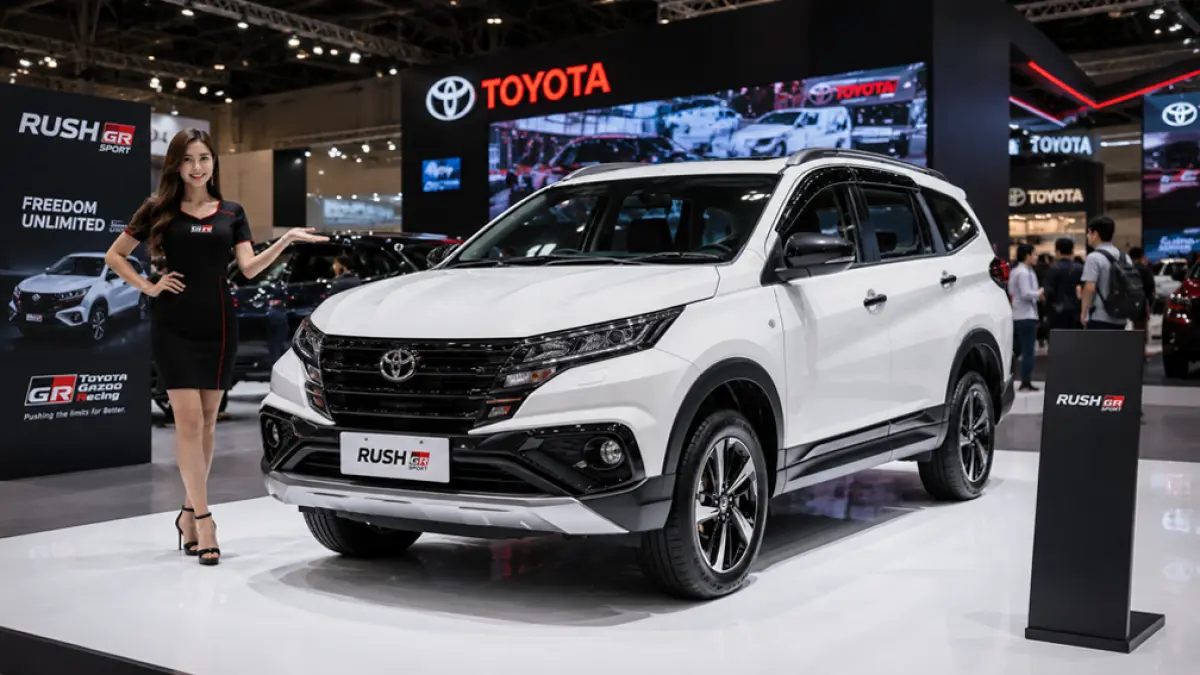 Toyota Rush 2026 hadir dengan desain gagah, fitur keselamatan lengkap, mesin irit BBM, dan harga mulai Rp289 juta. SUV keluarga makin modern. (ChatGPT Image)