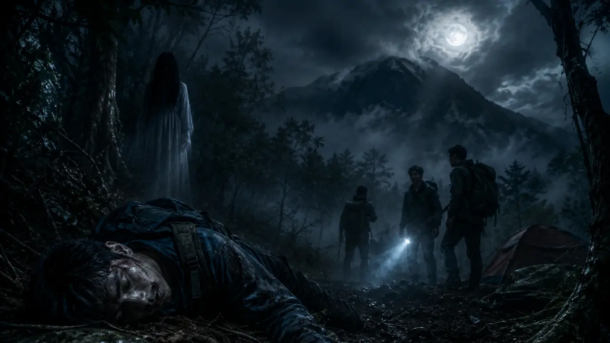 ILUSTRASI KISAH HOROR: Pendaki gunung keramat yang ditemukan tewas secara misterius.(Foto:IA)
