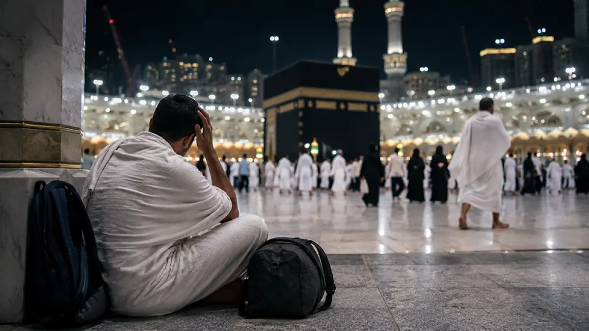 ILUSTRASI Korban travel PT Sahabat Zivana Haramain Banyuwangi terlantar di Makkah. (ChatGPT)