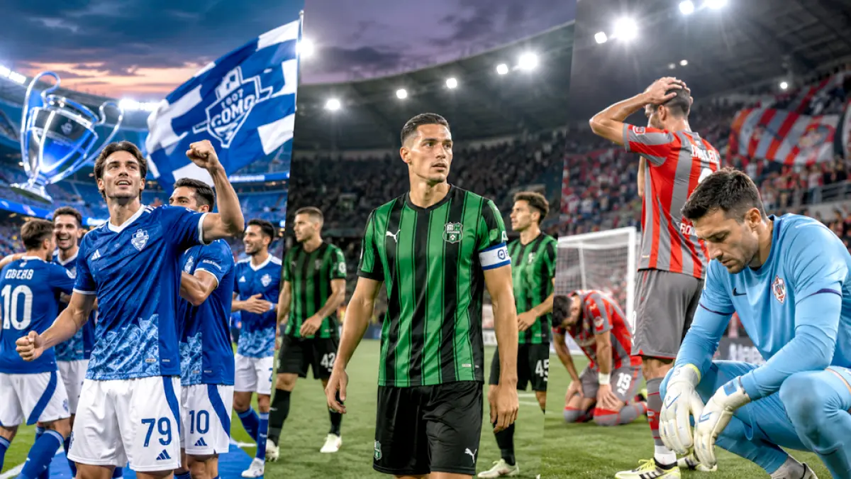 Como lolos Liga Champions usai finis empat besar Serie A Italia 2025-2026, sementara Cremonese terdegradasi dan Sassuolo finis papan tengah. (Ilustrasi ChatGPT)