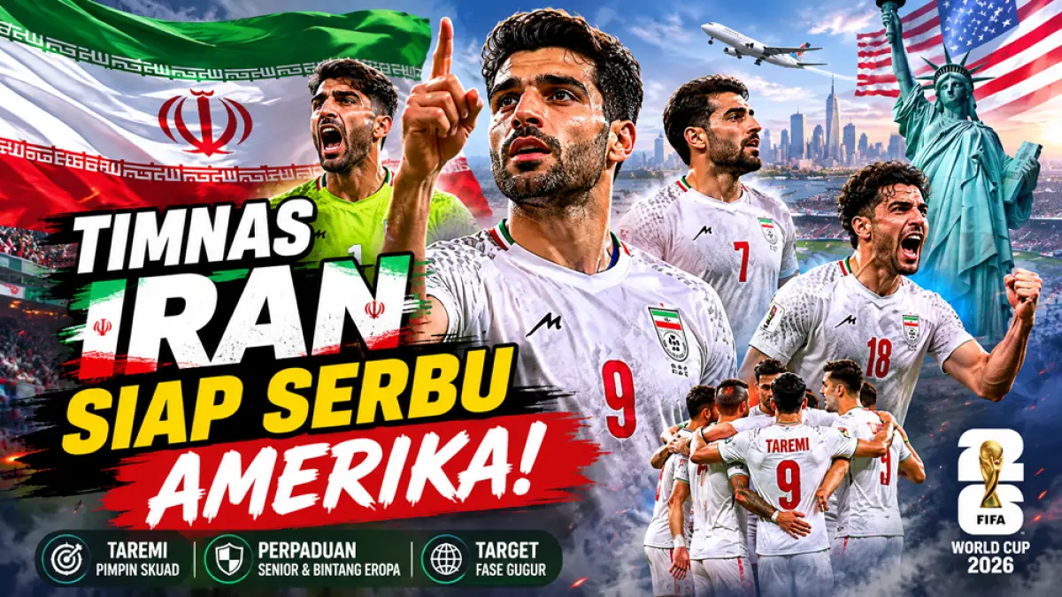 Iran umumkan skuad Piala Dunia 2026. Taremi pimpin tim, Azmoun tersisih, daftar pemain senior dan Eropa jadi sorotan utama. (ChatGPT)