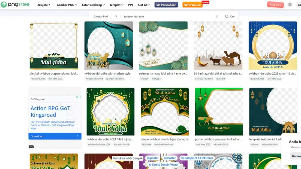 26.000 gambar Twibbon Idul Adha PNG dan vektor diburu jelang Idul Adha 2026. (Tangkapan Layar)