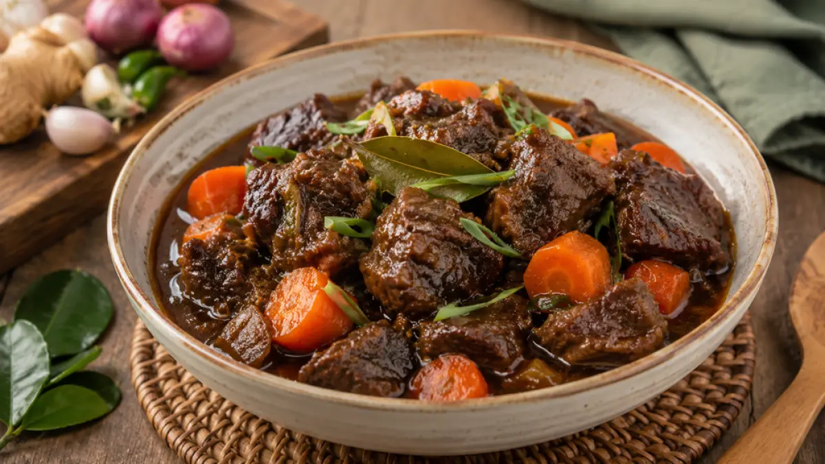 Resep daging kurban sapi kecap super empuk viral saat Iduladha. Rahasia marinasi dan teknik braising bikin daging lembut dan gurih. (ChatGPT)