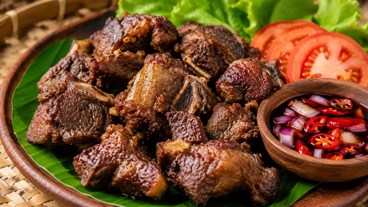 Resep kambing goreng daging kurban Iduladha empuk tanpa bau prengus. Praktis, mudah, lengkap dengan sambal kecap pedas. (ChatGPT)