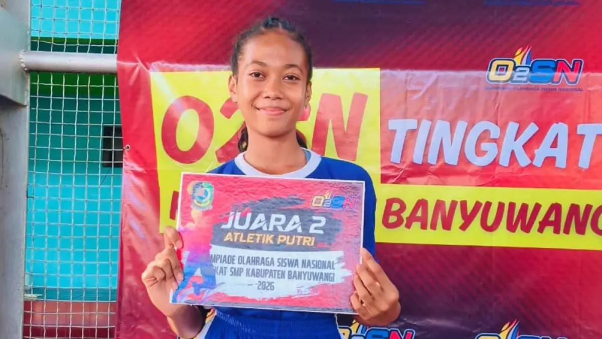 Siswi SMPN 1 Glagah Rizqullah Putri Rofiifa Anwar raih Juara 2 Atletik Putri O2SN Banyuwangi 2026.
