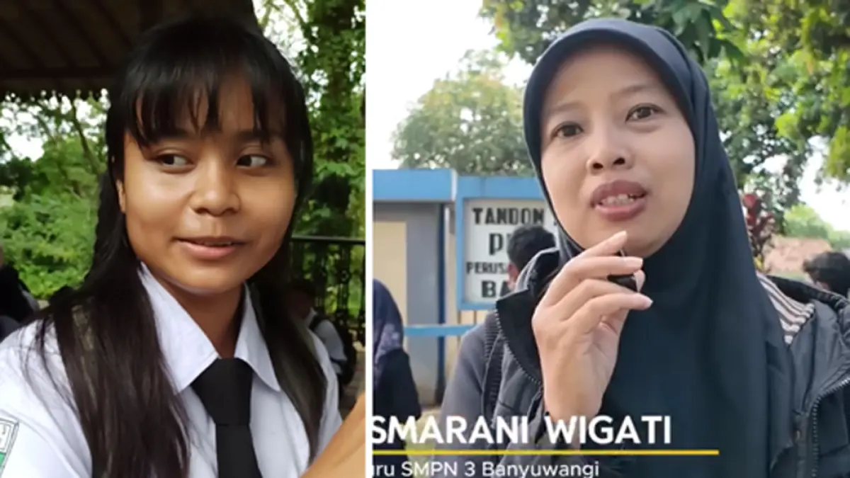 Syarery dan Prasmarani Wigati, siswi dan guru SMPN 3 Banyuwangi.