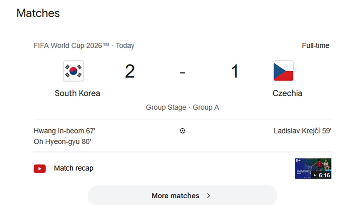Korea Selatan sukses comeback dan mengalahkan Ceko 2-1 pada laga perdana Grup A Piala Dunia 2026. (Tangkapan Layar Google)