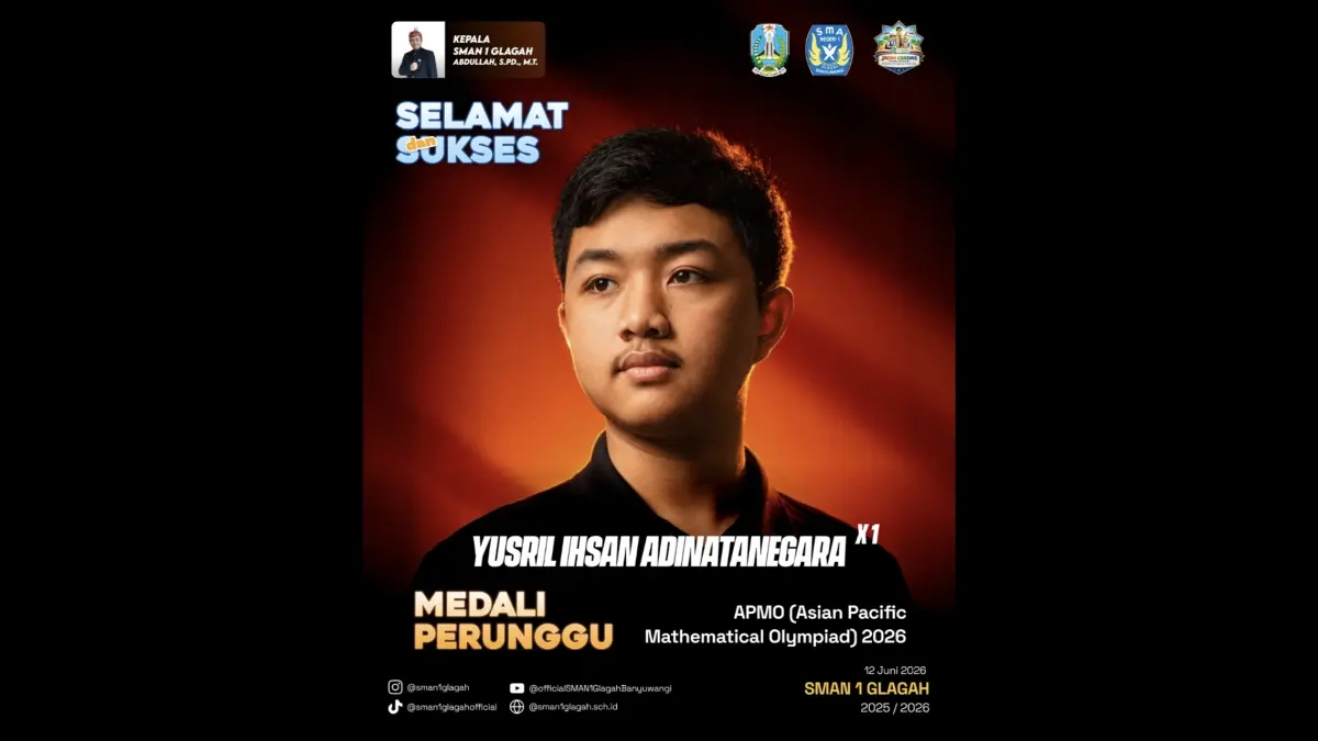 Yusril Ihsan Adinatanegara, siswa SMAN 1 Glagah Banyuwangi, meraih Medali Perunggu APMO 2026. (Istimewa)