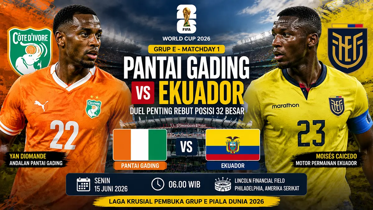 Pantai Gading Vs Ekuador: Duel krusial perebutan posisi strategis di Grup E Piala Dunia 2026. (ChatGPT)