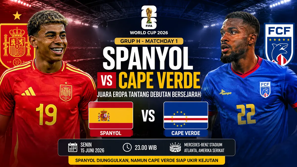 Spanyol vs Cape Verde: Juara Eropa ditantang debutan bersejarah di Grup H Piala Dunia 2026. (ChatGPT)