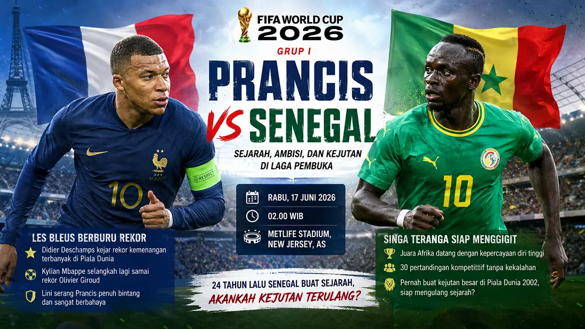 Duel sarat sejarah, Prancis tantang Senegal di Grup I Piala Dunia. (ChatGPT)