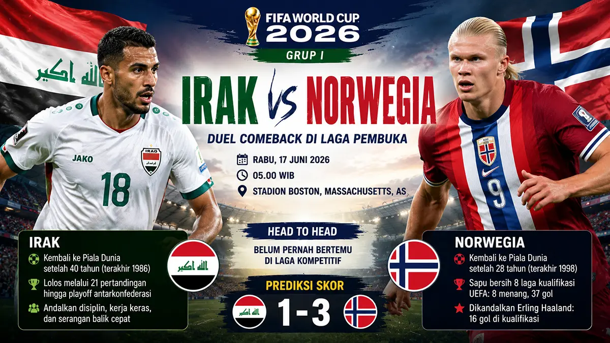 Norwegia lebih diunggulkan, Irak siap ciptakan kejutan di Grup I. (ChatGPT)
