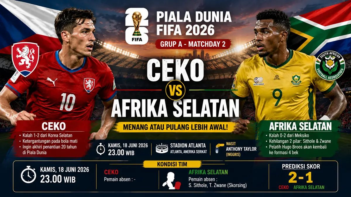Ceko dan Afrika Selatan berebut napas terakhir di Grup A Piala Dunia 2026. (ChatGPT)