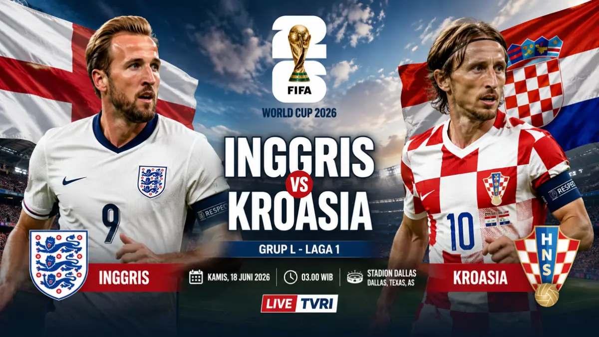 Inggris vs Kroasia di Piala Dunia 2026: Adu bintang Kane dan Modric buka laga grup L. (ChatGPT)
