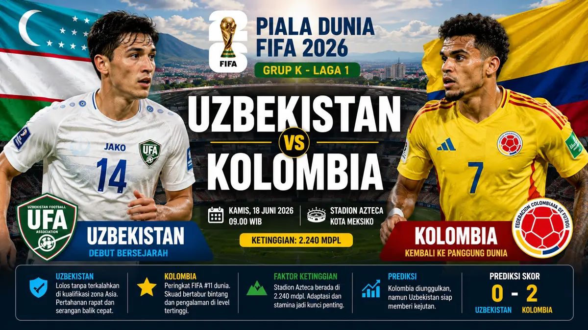 Kolombia diunggulkan, Uzbekistan siap ciptakan kejutan pada laga perdana Grup K. (ChatGPT)